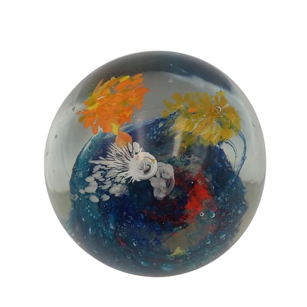 Art Glass Paperweight Floral Design Colorful Home Decor Office Desk Decor